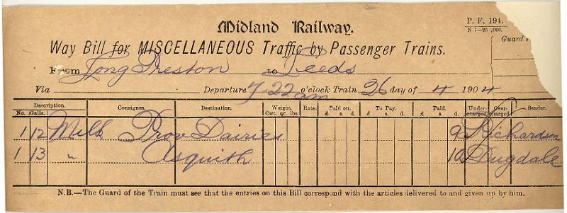 Milk 26-04-04 to Leeds - Prov Dairies - Asqith (12 - 13 galls).jpg - Way Bill: Milk 26-04-04 to Leeds - Prov Dairies & Asqith (12 & 13 galls)